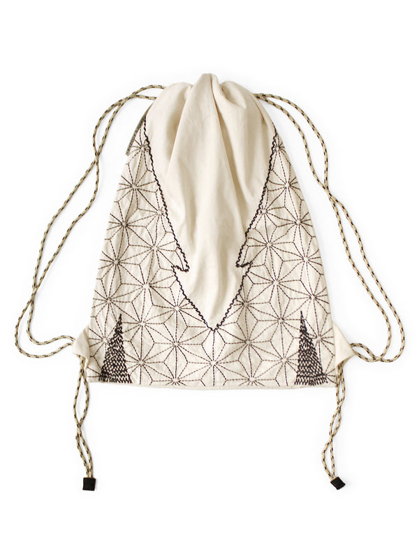 Kapital 8oz Denim Drawstring Bag (Hemp Leaf Pattern Furoshiki Embroidery)