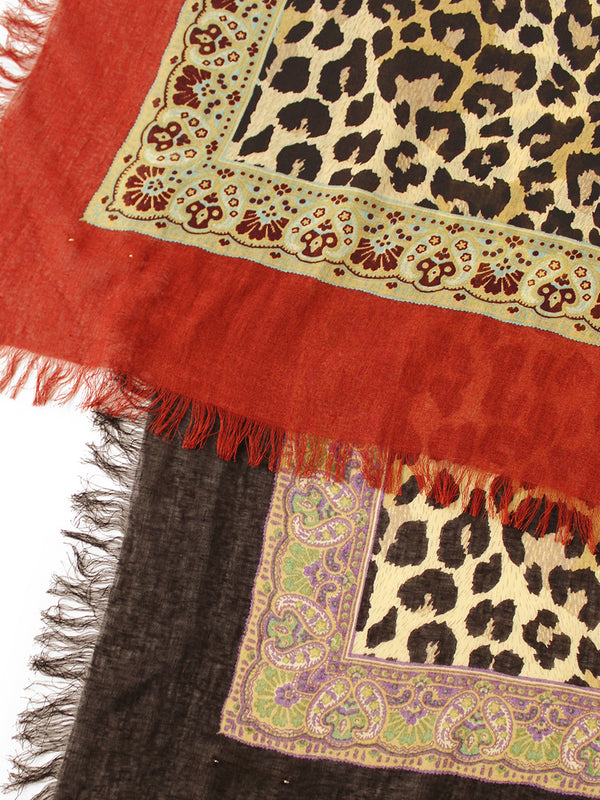Kapital Rayon Fringe Square Stole (Kathmandu Leopard Print) Scarf