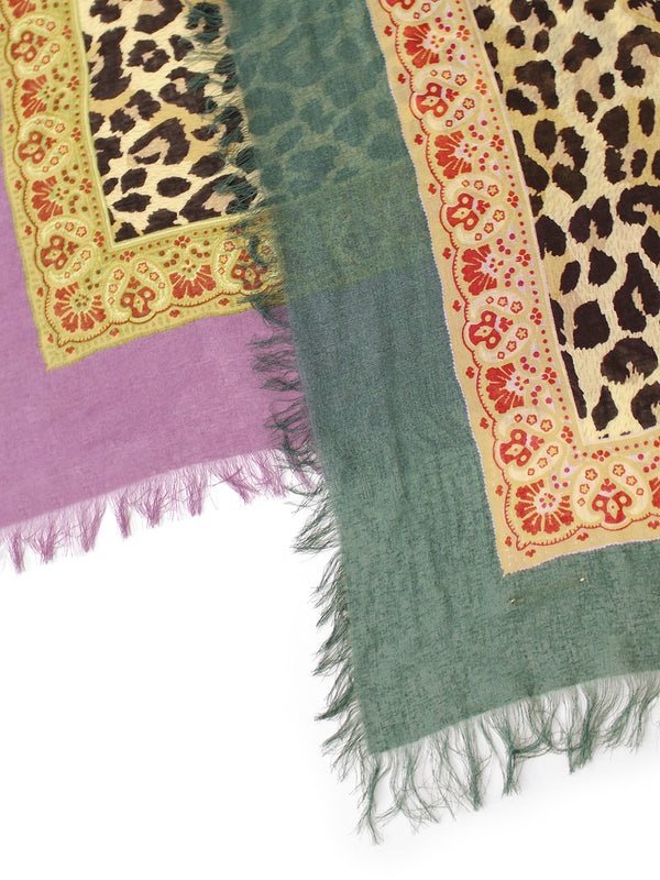 Kapital Rayon Fringe Square Stole (Kathmandu Leopard Print) Scarf
