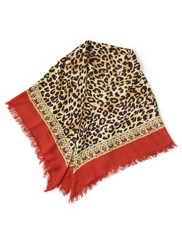 Kapital Rayon Fringe Square Stole (Kathmandu Leopard Print) Scarf