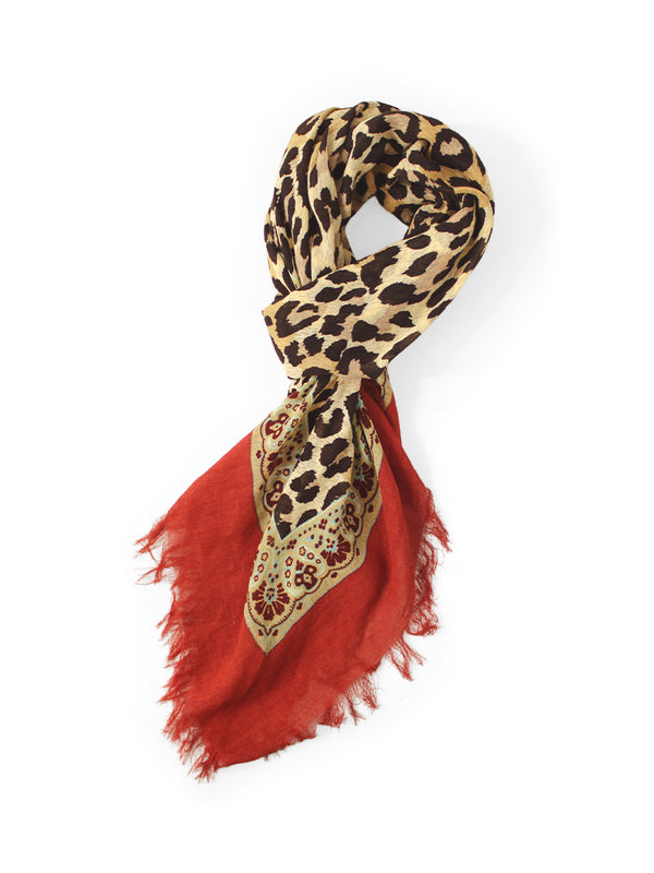 Kapital Rayon Fringe Square Stole (Kathmandu Leopard Print) Scarf