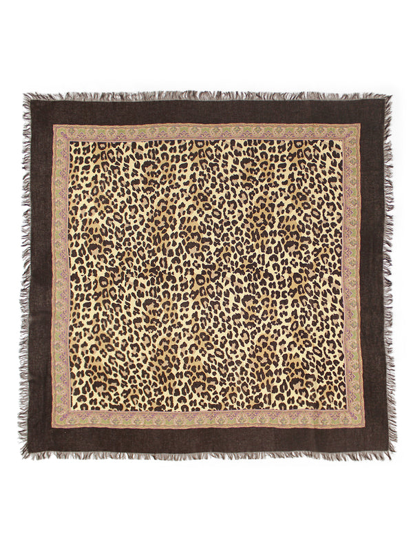 Kapital Rayon Fringe Square Stole (Kathmandu Leopard Print) Scarf
