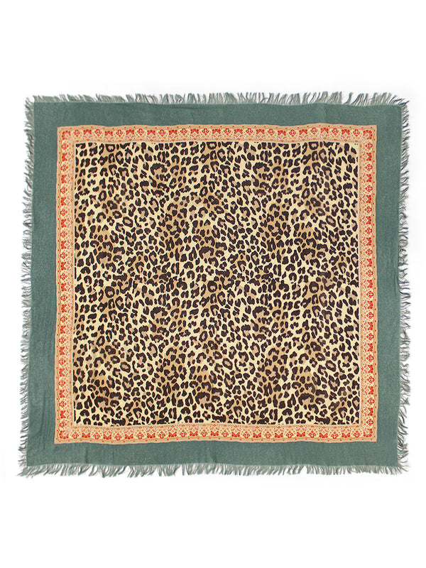 Kapital Rayon Fringe Square Stole (Kathmandu Leopard Print) Scarf