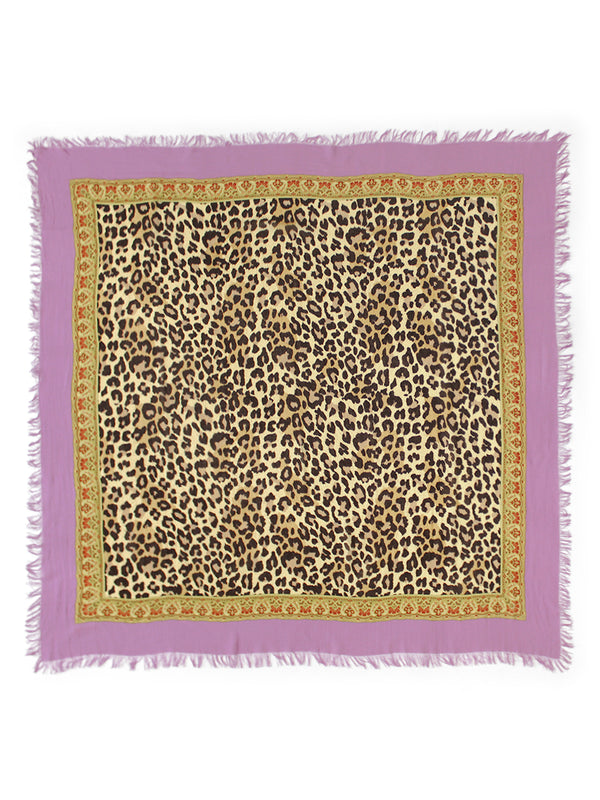Kapital Rayon Fringe Square Stole (Kathmandu Leopard Print) Scarf