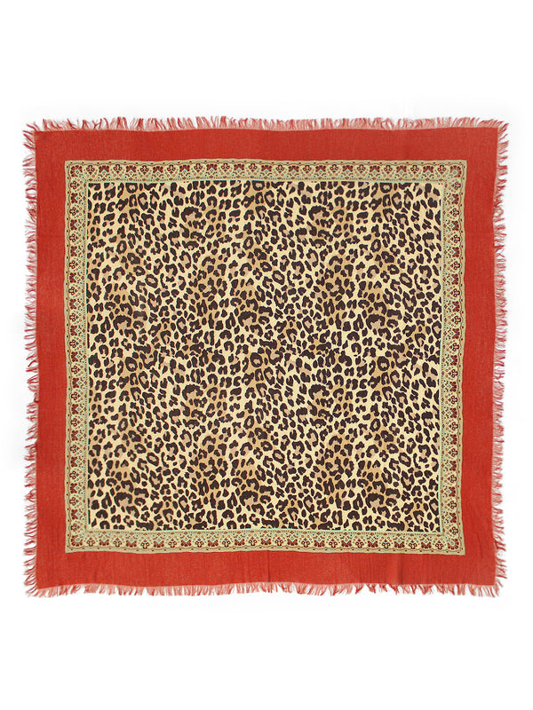 Kapital Rayon Fringe Square Stole (Kathmandu Leopard Print) Scarf