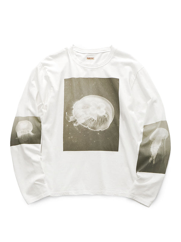Kapital 20/- Jersey Crew Neck Long Sleeve T-Shirt (Monochrome JELLYFISH print)
