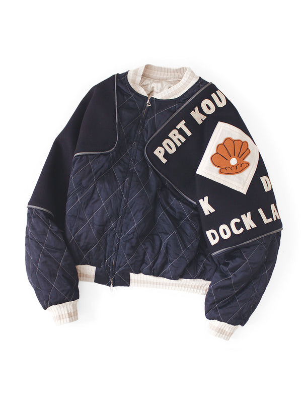 Kapital Rayon Satin Quilted Sham Bomber Jacket (Pearl Flag)