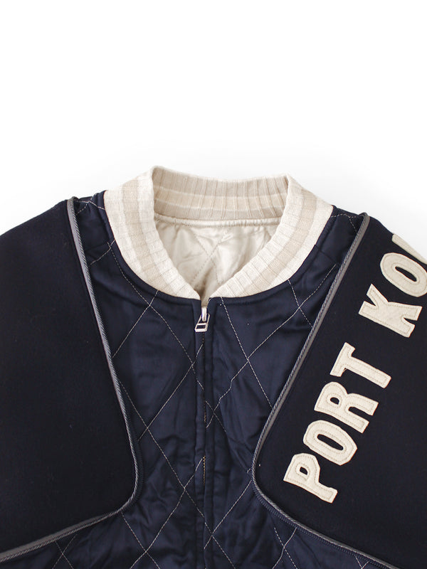 Kapital Rayon Satin Quilted Sham Bomber Jacket (Pearl Flag)
