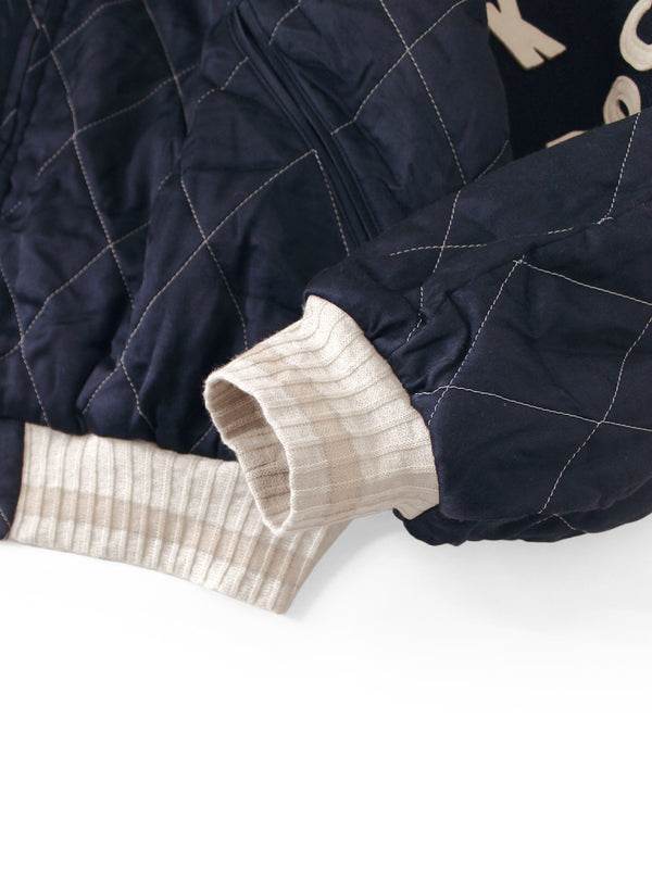 Kapital Rayon Satin Quilted Sham Bomber Jacket (Pearl Flag)