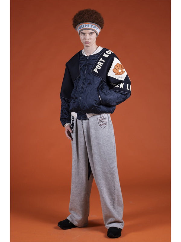 Kapital Rayon Satin Quilted Sham Bomber Jacket (Pearl Flag)