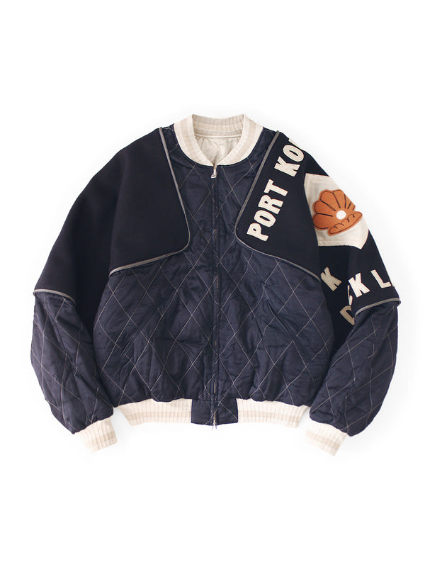 Kapital Rayon Satin Quilted Sham Bomber Jacket (Pearl Flag)