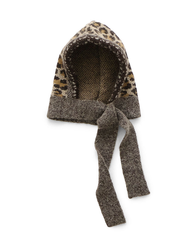 Kapital 5G Leopard Print Mohair Knit Babushka Hat