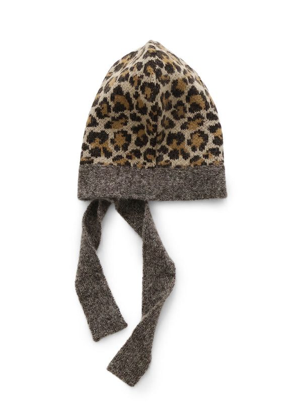 Kapital 5G Leopard Print Mohair Knit Babushka Hat