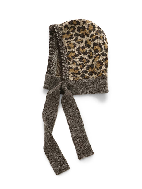 Kapital 5G Leopard Print Mohair Knit Babushka Hat