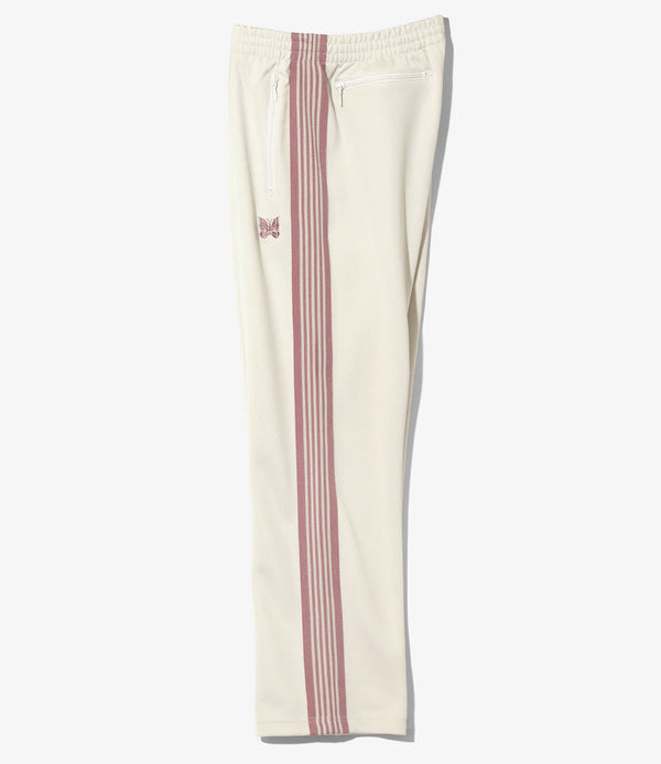 NEEDLES Track Pants Light Beige Drawstring Waist Zip Pockets Side Stripe Detail