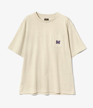 Needles 25ss "S/S Papillon Emb. Pocket Tee - Cotton Jersey" White - White