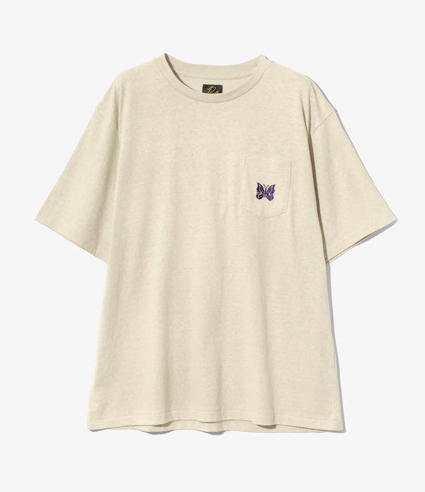 Needles 25ss "S/S Papillon Emb. Pocket Tee - Cotton Jersey" White - White