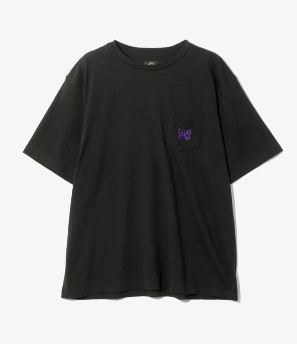Needles 25ss "S/S Papillon Emb. Pocket Tee - Cotton Jersey" Black - Black