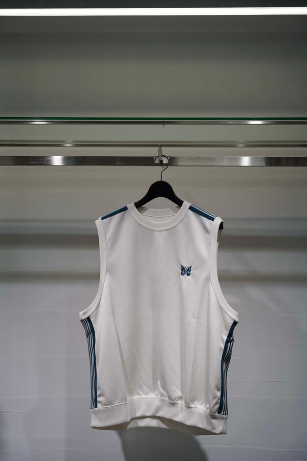 Needles 25ss "Exclusive Sleeveless Track Crew Neck - Poly Smooth" White Blue - White Blue