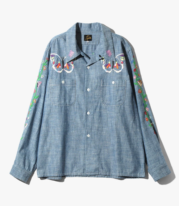Needles/ONE-UP SHIRT - COTTON CHAMBRAY/INDIA EMB. 24ss - BLUE
