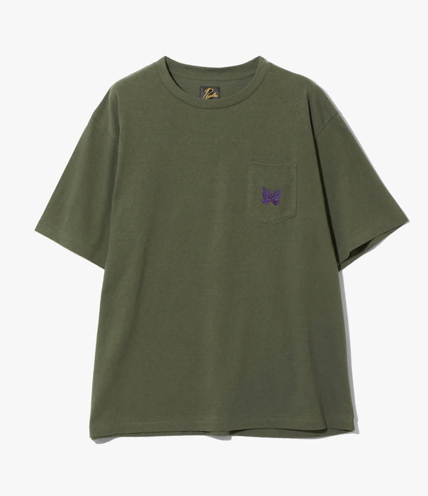 Needles/Needles S/S PAPILLON EMB. POCKET TEE - COTTON JERSEY - 310 olive