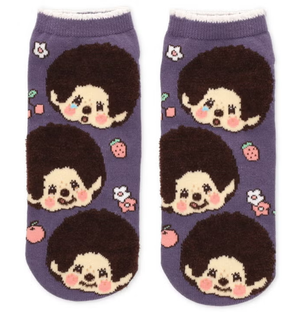 Monchhichi Ankle Socks Purple Face Pattern