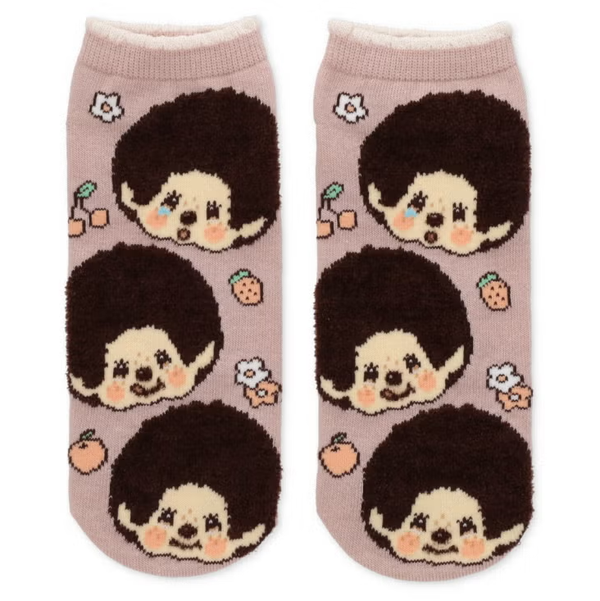 Monchhichi Face Pattern Pink Ankle Socks