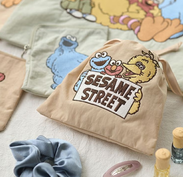 Sesame Street Embroidered Drawstring Pouch Gray