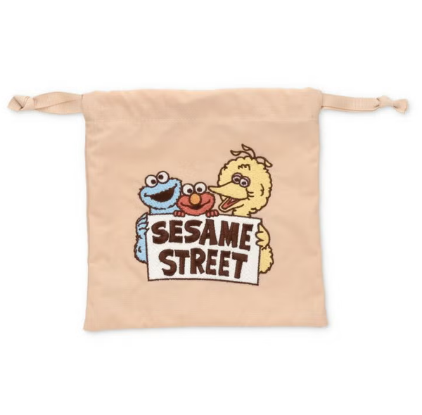 Sesame Street Embroidered Drawstring Pouch Beige