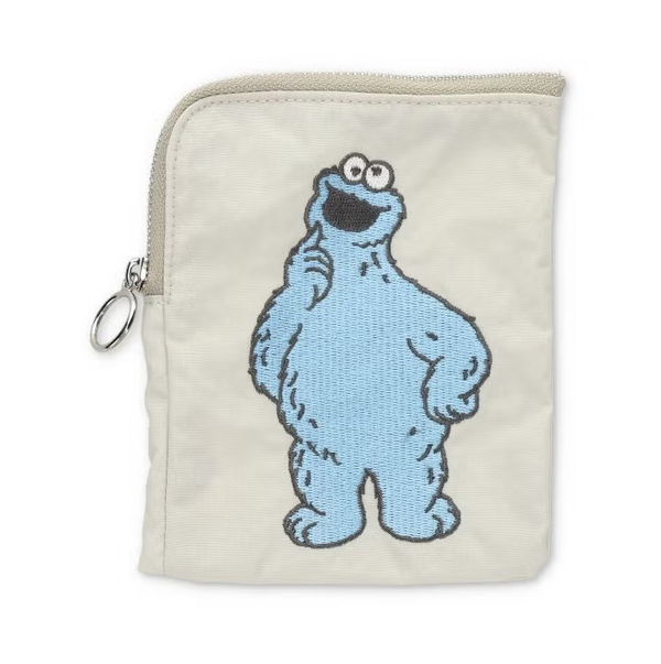 Sesame Street Embroidered Mini Flat Pouch Gray