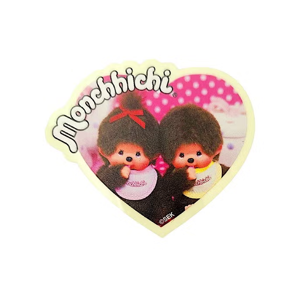 Monchhichi Glow in the Dark Sticker – Retro Photo Heart Design
