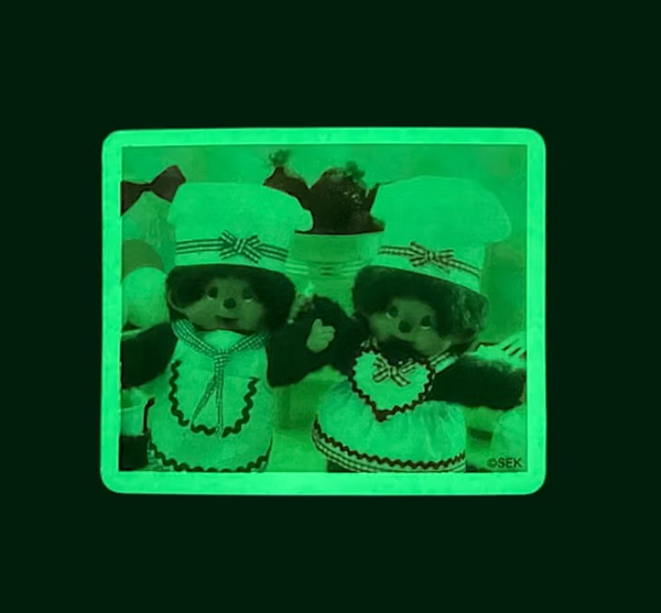 Monchhichi Glow in the Dark Sticker – Retro Photo Square Design