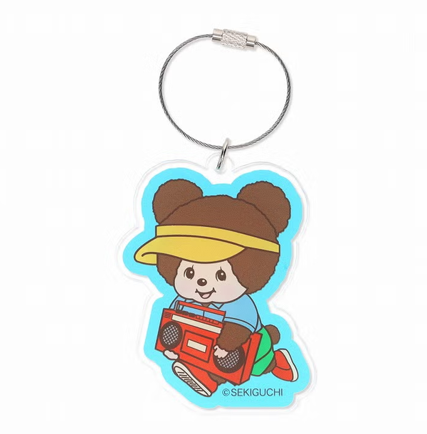 Monchhichi Kuma Retro Street Acrylic Ring Keychain