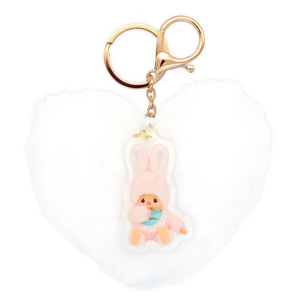Monchhichi Heart-Shaped Fur Keyring
