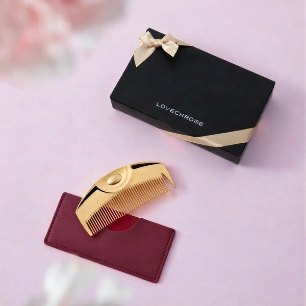 LOVECHROME K24GP Tsuki Gold Comb Gift Set with Bordeaux Comb Case – Limited Online Edition