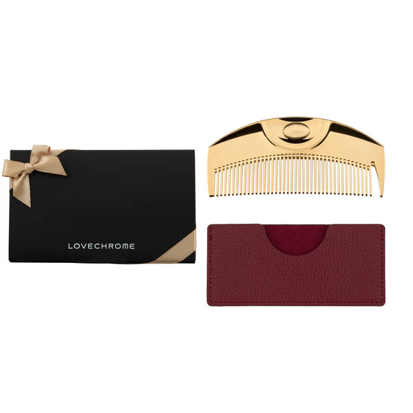 LOVECHROME K24GP Tsuki Gold Comb Gift Set with Bordeaux Comb Case – Limited Online Edition