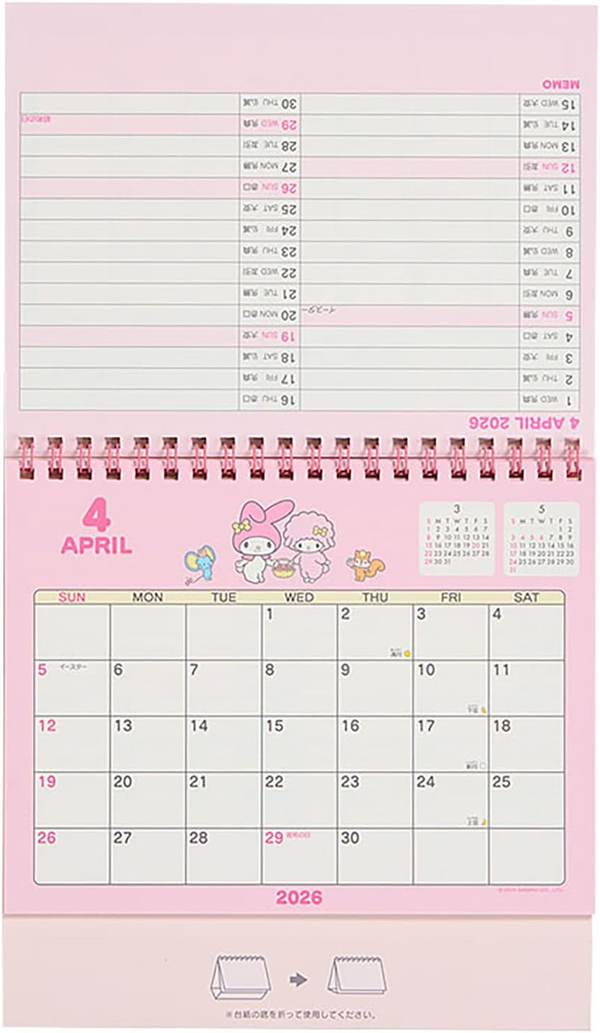 Sanrio 622044 Ring Calendar 2026 My Melody Tabletop Paper Calendar