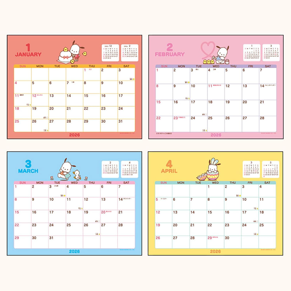Sanrio 622176 Ring Calendar 2026 Pochacco Tabletop Paper Calendar
