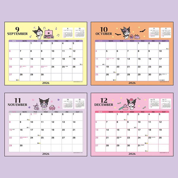 Sanrio 622168 Ring Calendar 2026 Chrome Tabletop Paper Calendar