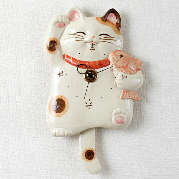 Seto ware Japanese Lucky Cat Ceramic Pendulum Wall Clock CY-Y9811