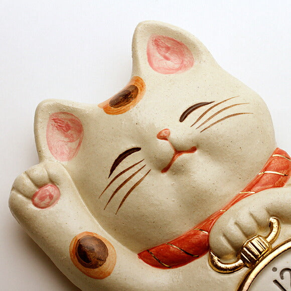 Japanese Ceramic Maneki Neko Pendulum Wall Clock Analog Cat Design