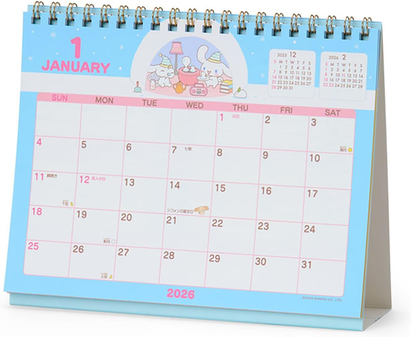 Sanrio 622095 Ring Calendar 2026 Cinnamon Roll Tabletop Paper Calendar