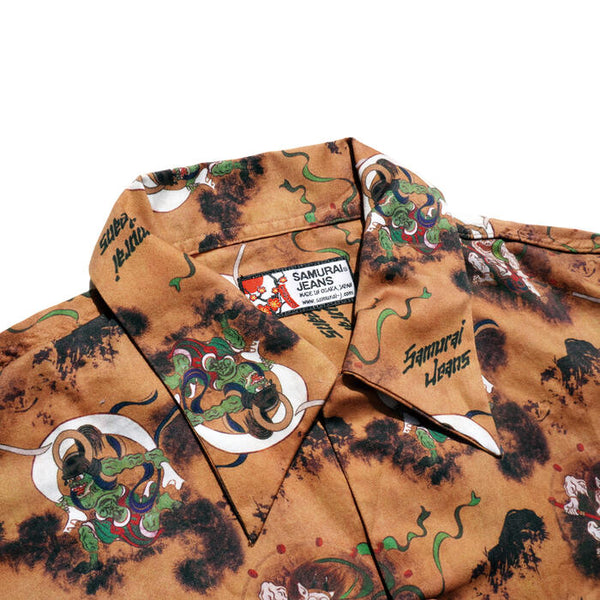 SAMURAI JEANS SSA23-FR Wind God and Thunder God Pattern Hawaii Shirt