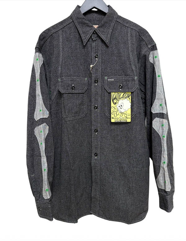 KAPITAL Heathered Chambray 2TONE BONE Patch Ventilator Work Shirt