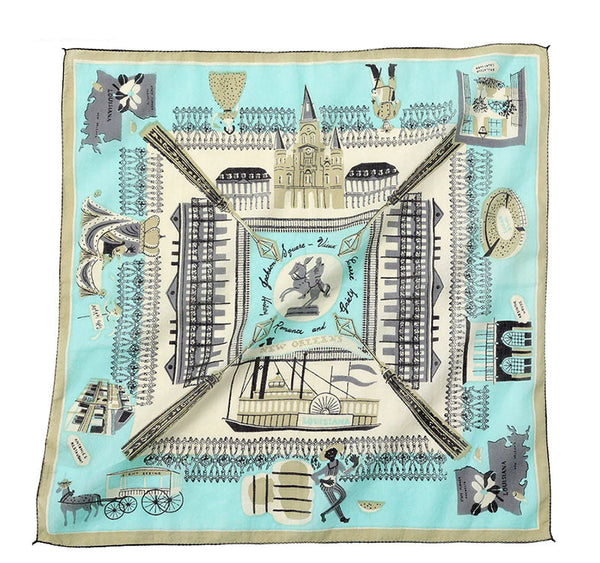 BINDU Vintage Map Print  New Orleans TF Blue Bandana