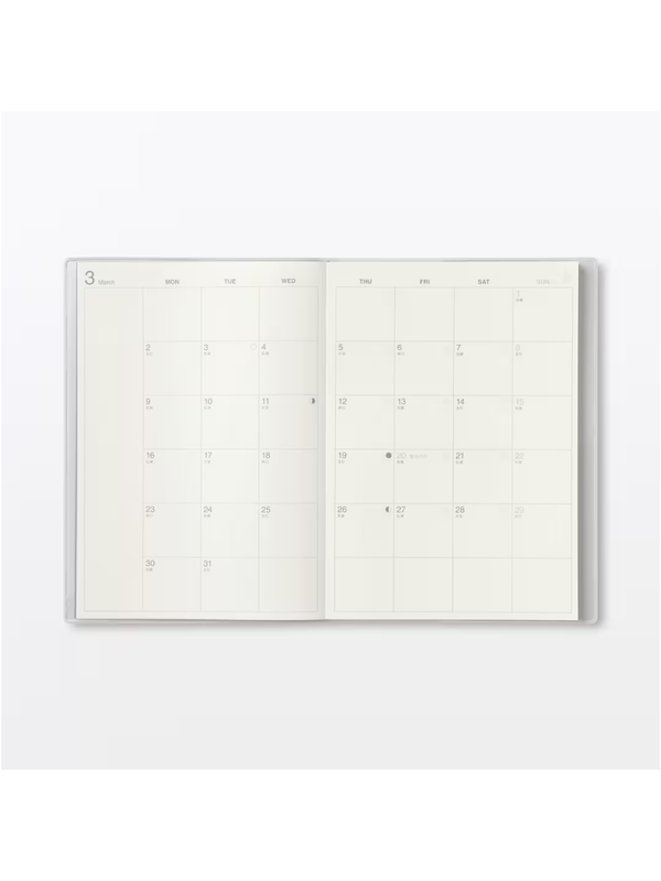 Muji 2026–2027 A5 Monthly & Weekly Planner (March 2026 Start, Monday Start)