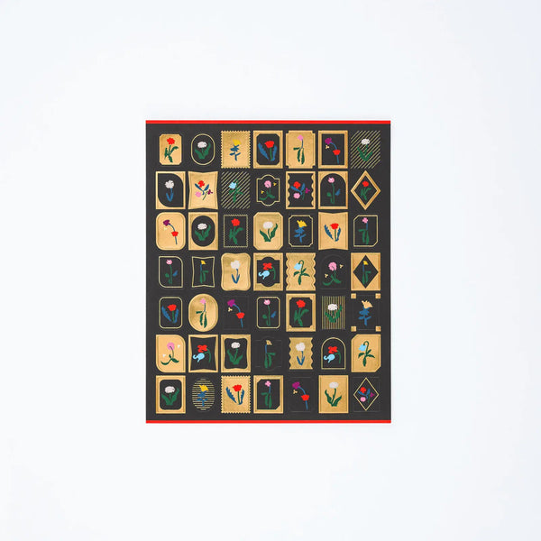 Yoshie Watanabe Petit Bloom Gold Foil Stickers – 49-Piece Floral Decorative Sticker Set for Hobonichi Techo