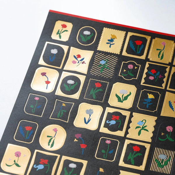 Yoshie Watanabe Petit Bloom Gold Foil Stickers – 49-Piece Floral Decorative Sticker Set for Hobonichi Techo