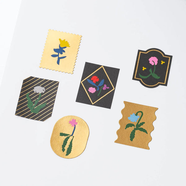 Yoshie Watanabe Petit Bloom Gold Foil Stickers – 49-Piece Floral Decorative Sticker Set for Hobonichi Techo
