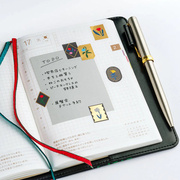 Yoshie Watanabe Petit Bloom Gold Foil Stickers – 49-Piece Floral Decorative Sticker Set for Hobonichi Techo